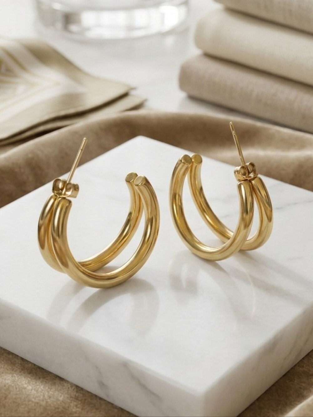 18K Gold Plated 316L Steel Chunky Double C Split Hoop Earrings 1"